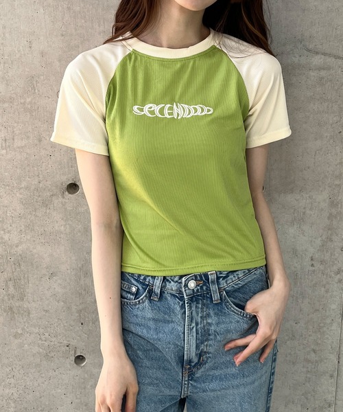 GLAMOROUS JANE(グラマラスジェーン)の「ラグラン配色ロゴ刺繍ちびTシャツ(Tシャツ/カットソー・レディース・ブルー/ピンク/グリーン・FREE)」の14枚目の写真