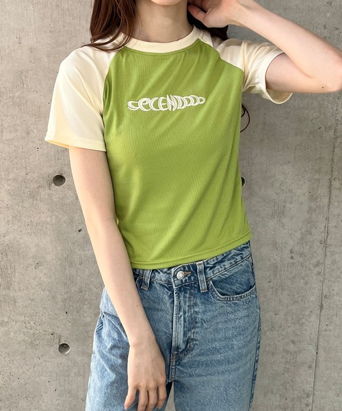 セール】ラグラン配色ロゴ刺繍ちびTシャツ（Tシャツ/カットソー