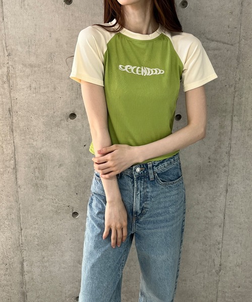 セール】ラグラン配色ロゴ刺繍ちびTシャツ（Tシャツ/カットソー