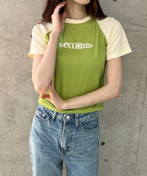 GLAMOROUS JANE(グラマラスジェーン)の「ラグラン配色ロゴ刺繍ちびTシャツ(Tシャツ/カットソー・レディース・ブルー/ピンク/グリーン・FREE)」の17枚目の写真