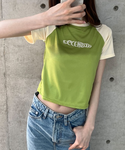 GLAMOROUS JANE(グラマラスジェーン)の「ラグラン配色ロゴ刺繍ちびTシャツ(Tシャツ/カットソー・レディース・ブルー/ピンク/グリーン・FREE)」の19枚目の写真