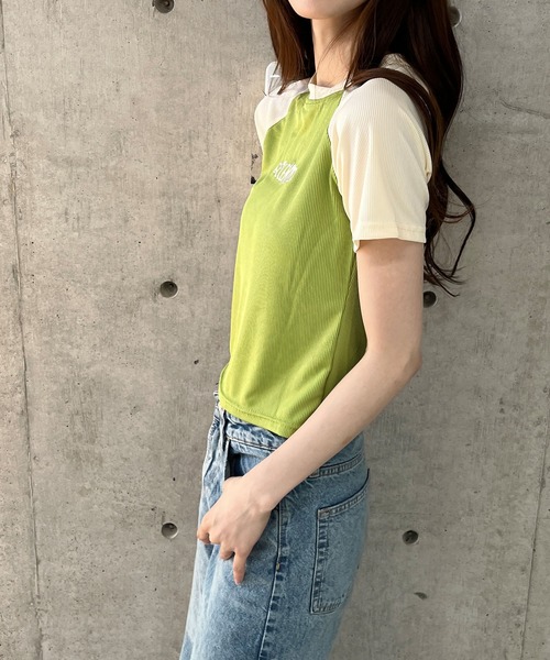 セール】ラグラン配色ロゴ刺繍ちびTシャツ（Tシャツ/カットソー