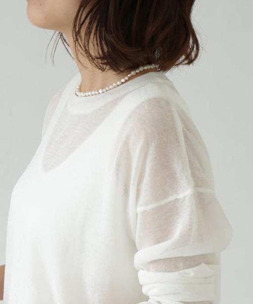 each(イーチ)の「シアーバックスリットニット(Tシャツ/カットソー・レディース・オフホワイト/ライトベージュ/グレイッシュベージュ/ブラック・FREE)」の19枚目の写真
