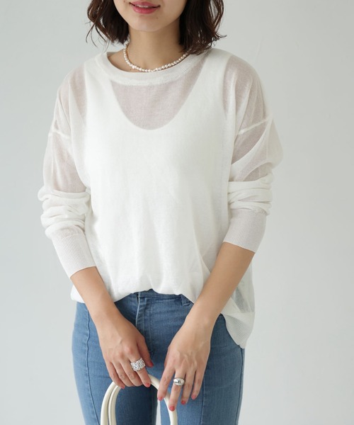 each(イーチ)の「シアーバックスリットニット(Tシャツ/カットソー・レディース・オフホワイト/ライトベージュ/グレイッシュベージュ/ブラック・FREE)」の16枚目の写真