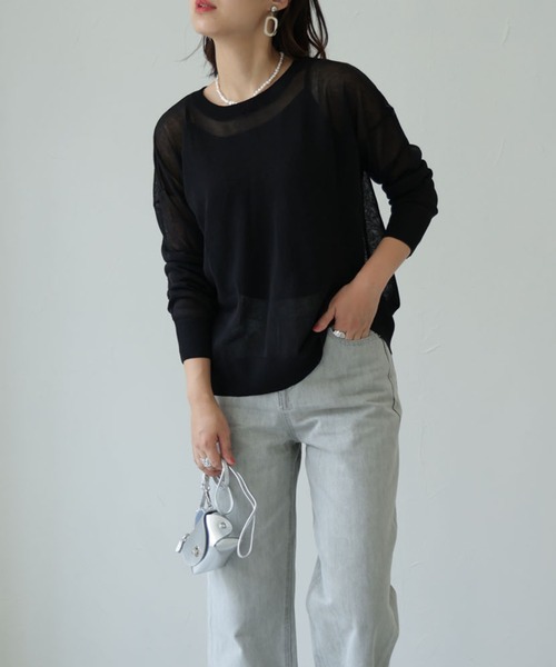 each(イーチ)の「シアーバックスリットニット(Tシャツ/カットソー・レディース・オフホワイト/ライトベージュ/グレイッシュベージュ/ブラック・FREE)」の6枚目の写真