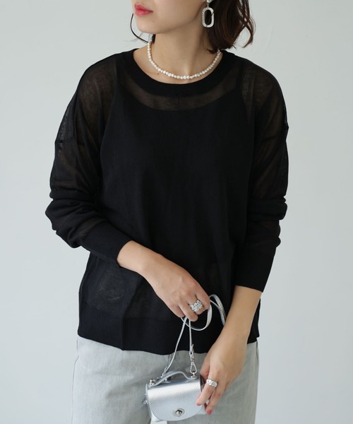 each(イーチ)の「シアーバックスリットニット(Tシャツ/カットソー・レディース・オフホワイト/ライトベージュ/グレイッシュベージュ/ブラック・FREE)」の5枚目の写真
