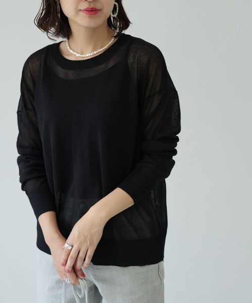 each(イーチ)の「シアーバックスリットニット(Tシャツ/カットソー・レディース・オフホワイト/ライトベージュ/グレイッシュベージュ/ブラック・FREE)」の13枚目の写真