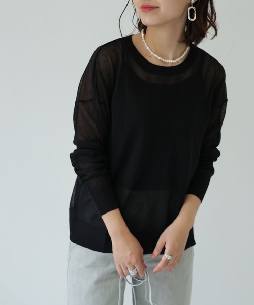 each(イーチ)の「シアーバックスリットニット(Tシャツ/カットソー・レディース・オフホワイト/ライトベージュ/グレイッシュベージュ/ブラック・FREE)」の15枚目の写真