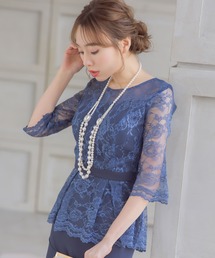 Retica（レティカ）の「パーティードレス パンツスタイル レースウエスト ペプラム ハーフスリーブ 結婚式 パンツドレス 低身長 20代 30代 大きいサイズ お呼ばれ（パンツドレス）」