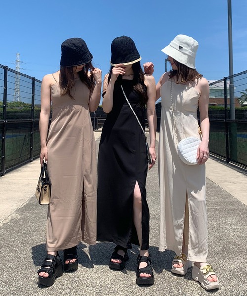 non-hedge（ノンヘッジ）の「スリットロングキャミワンピース（ワンピース・レディース・ブラック/ベージュ/チャコール/モカ・F）」の13枚目の写真