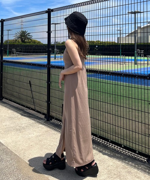 non-hedge（ノンヘッジ）の「スリットロングキャミワンピース（ワンピース・レディース・ブラック/ベージュ/チャコール/モカ・F）」の19枚目の写真