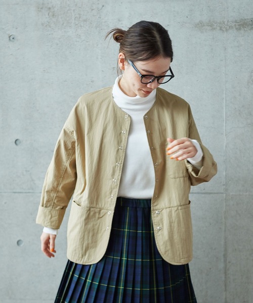 平日セール　PAR ICI コットンナイロンウェザー ノーカラージャケット黒 PAR ICI ジャケット ノーカラージャケット コットンナイロン