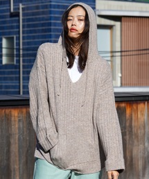 HOODIE/ROIAL(ロイアル)ペールトーンデザインリラックスフィット長袖メキシカンニットパーカー