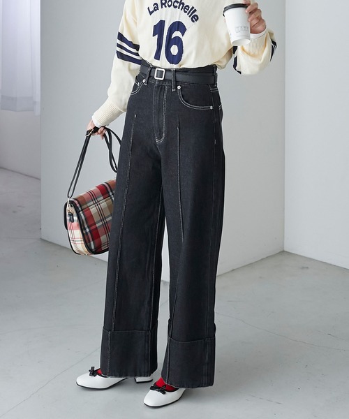 BONLECILL(ボンルシール)の「ピンタックロールアップハイウエストデニムパンツ(デニムパンツ・レディース・ブルー/アイボリー/ブラック/ネイビー・L/M/S)」の15枚目の写真