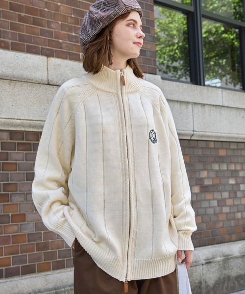 ワンポイントエンブレム刺繍ドライバーズニット MONO-MART LADY'S