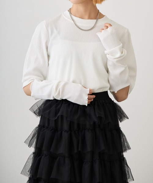 Loco Ocean(ロコオーシャン)の「パフスリーブアームカバー付きシャギー風ニットセット(ニット/セーター・レディース・ホワイト/ブラック・FREE)」の1枚目の写真
