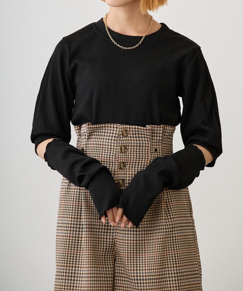 Loco Ocean(ロコオーシャン)の「パフスリーブアームカバー付きシャギー風ニットセット(ニット/セーター・レディース・ホワイト/ブラック・FREE)」の2枚目の写真