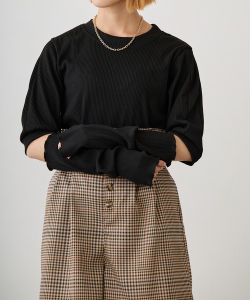 Loco Ocean(ロコオーシャン)の「パフスリーブアームカバー付きシャギー風ニットセット(ニット/セーター・レディース・ホワイト/ブラック・FREE)」の3枚目の写真