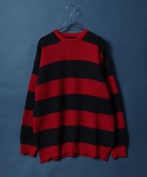 Half Cardigan Horizontal Stripe Knit Pullover/片畦編み ボーダー ニット プルオーバー