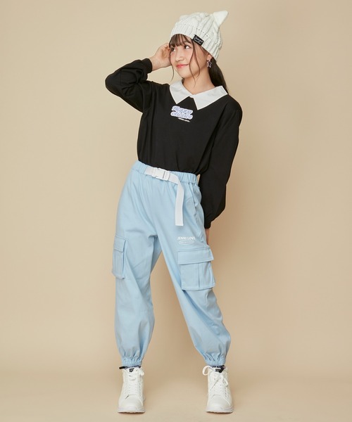 JENNI love(ジェニィラブ)の「【セットアップ対応】【ストレッチ素材】【ウエスト調整可能】アクティブトラックパンツ(カーゴパンツ・キッズ・ブラック/サックスブルー/ピンク・140cm/150cm/160cm/130cm)」の9枚目の写真