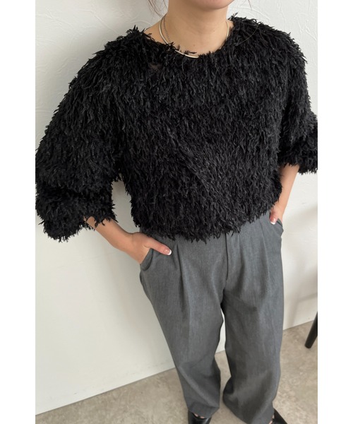 palm RICHE(ポームリシュ)の「エアリーシャギーフリンジトップス(ニット/セーター・レディース・アイボリー/ブラック・M)」の17枚目の写真