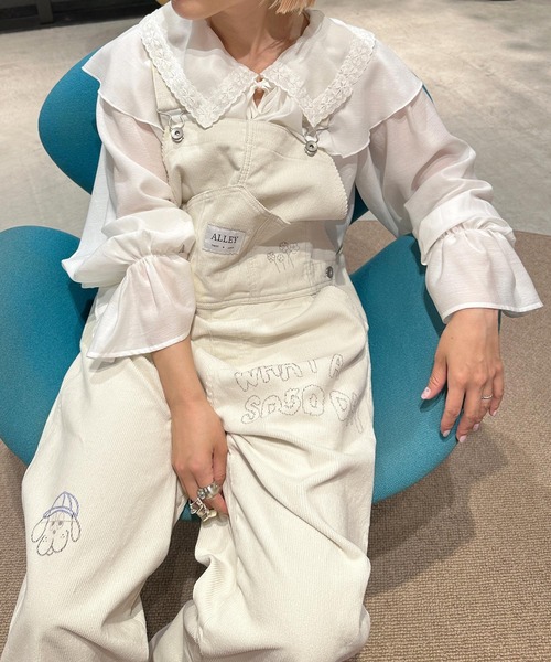 Alley by w closet（アリーバイダブルクローゼット）の「【Alley】コーデュロイ/デニムサロペット（サロペット/オーバーオール・レディース・アイボリー/ケミカルウォッシュ・FREE）」の8枚目の写真