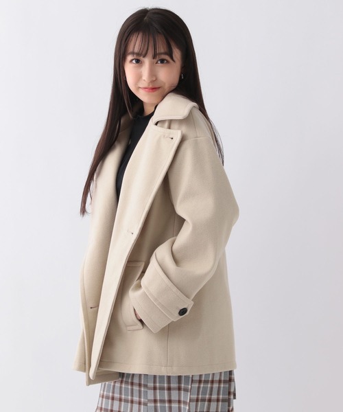 repipi armario（レピピ アルマリオ）の「スタンドカラーポンチョコート（ステンカラーコート・キッズ・ベージュ/ブラック・LARGE/SMALL/MEDIUM）」の8枚目の写真