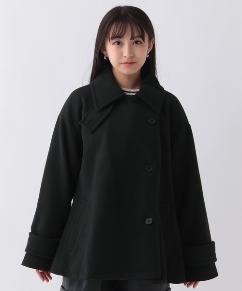 repipi armario（レピピ アルマリオ）の「スタンドカラーポンチョコート（ステンカラーコート・キッズ・ベージュ/ブラック・LARGE/SMALL/MEDIUM）」の9枚目の写真