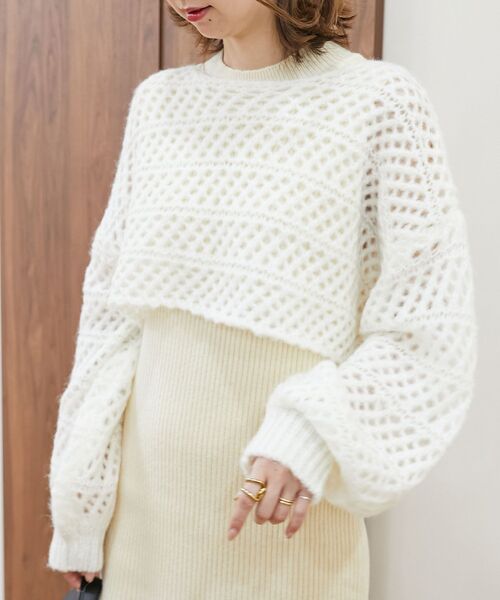 MAJESTIC LEGON(マジェスティックレゴン)の「スカシ柄ショートニット(ニット/セーター・レディース・グレー/オフホワイト/ピンク・MEDIUM)」の13枚目の写真