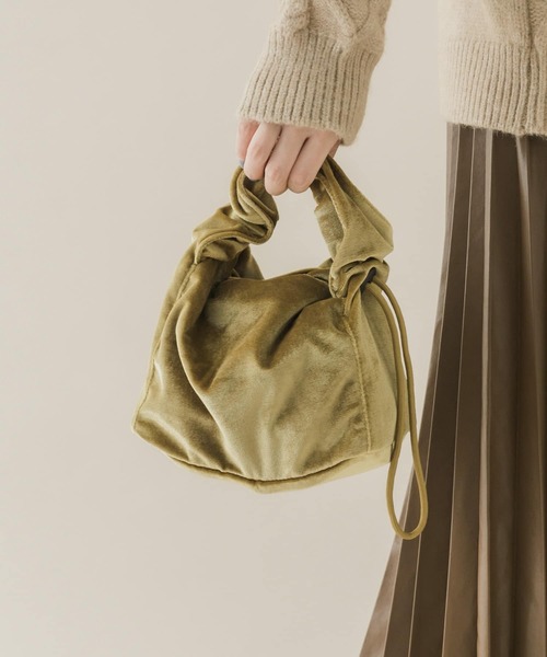 SMELLY（スメリー）の「ドローコードベロアバッグ（ハンドバッグ・レディース・マスタード/ネイビー/ピンク・-）」の4枚目の写真