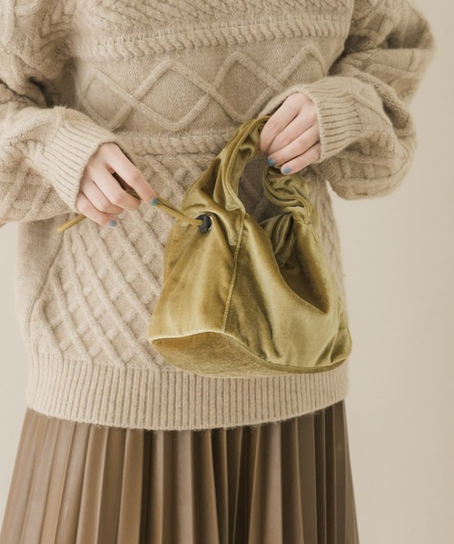 SMELLY（スメリー）の「ドローコードベロアバッグ（ハンドバッグ・レディース・マスタード/ネイビー/ピンク・-）」の5枚目の写真