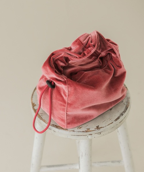 SMELLY（スメリー）の「ドローコードベロアバッグ（ハンドバッグ・レディース・マスタード/ネイビー/ピンク・-）」の8枚目の写真