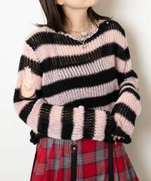 WEGO | WEGO/【一部店限定】ボーダーダメージショートニット(ニット/セーター)
