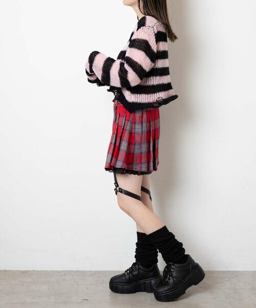 WEGO（ウィゴー）の「WEGO/【一部店限定】ボーダーダメージショートニット（ニット/セーター・レディース・グレー/ピンク/ホワイト・FREE）」の13枚目の写真