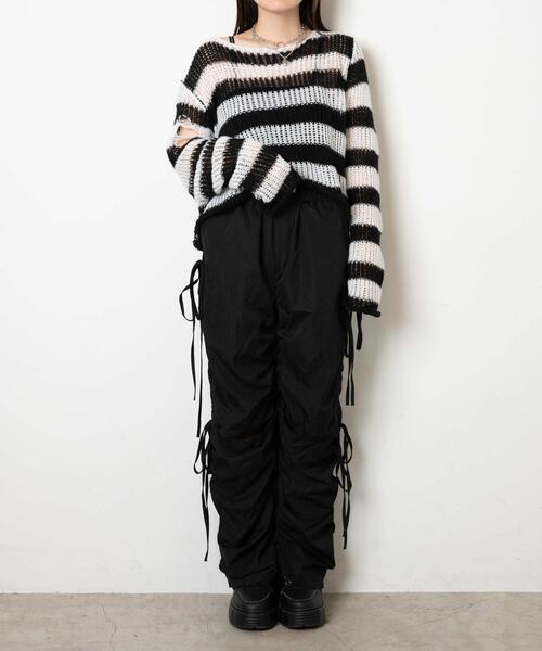 WEGO（ウィゴー）の「WEGO/【一部店限定】ボーダーダメージショートニット（ニット/セーター・レディース・グレー/ピンク/ホワイト・FREE）」の4枚目の写真