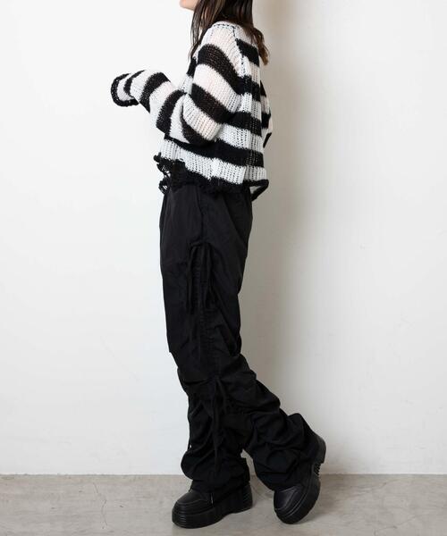 WEGO（ウィゴー）の「WEGO/【一部店限定】ボーダーダメージショートニット（ニット/セーター・レディース・グレー/ピンク/ホワイト・FREE）」の5枚目の写真