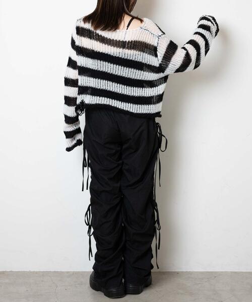 WEGO（ウィゴー）の「WEGO/【一部店限定】ボーダーダメージショートニット（ニット/セーター・レディース・グレー/ピンク/ホワイト・FREE）」の6枚目の写真