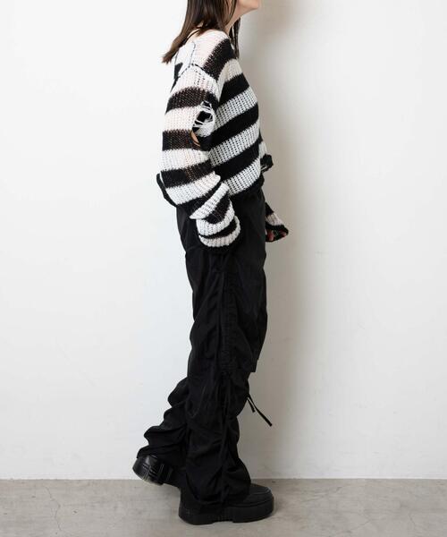 WEGO（ウィゴー）の「WEGO/【一部店限定】ボーダーダメージショートニット（ニット/セーター・レディース・グレー/ピンク/ホワイト・FREE）」の7枚目の写真