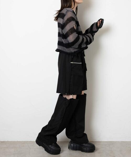 WEGO（ウィゴー）の「WEGO/【一部店限定】ボーダーダメージショートニット（ニット/セーター・レディース・グレー/ピンク/ホワイト・FREE）」の9枚目の写真