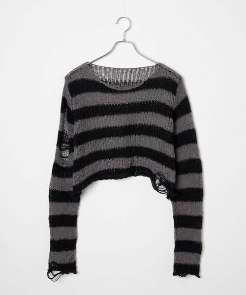 WEGO（ウィゴー）の「WEGO/【一部店限定】ボーダーダメージショートニット（ニット/セーター・レディース・グレー/ピンク/ホワイト・FREE）」の15枚目の写真