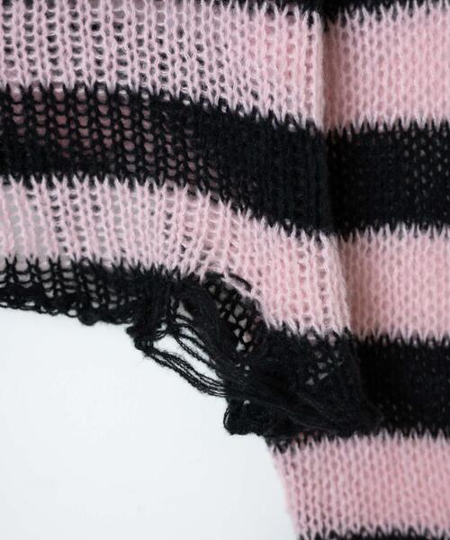 WEGO（ウィゴー）の「WEGO/【一部店限定】ボーダーダメージショートニット（ニット/セーター・レディース・グレー/ピンク/ホワイト・FREE）」の20枚目の写真