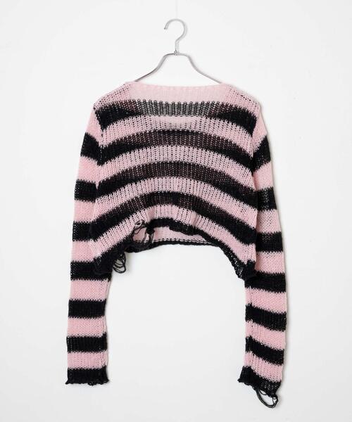 WEGO（ウィゴー）の「WEGO/【一部店限定】ボーダーダメージショートニット（ニット/セーター・レディース・グレー/ピンク/ホワイト・FREE）」の17枚目の写真