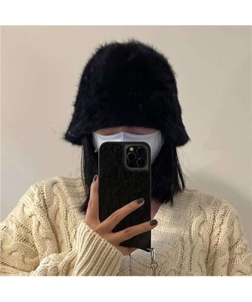 DEVICE(デバイス)の「モヘア もこもこ シャギー ファーバケットハット(ハット・レディース・ブラック/ベージュ・FREE)」の4枚目の写真