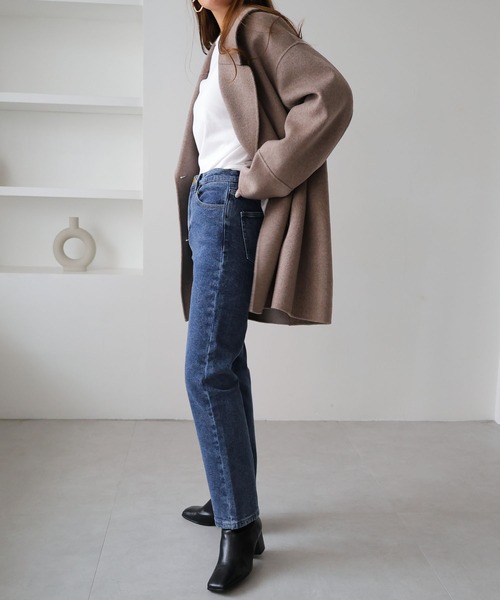 evernavy(エバーネイビー)の「ストレッチ裏微起毛ストレートデニムパンツ(デニムパンツ・レディース・ブルー・L/M)」の5枚目の写真