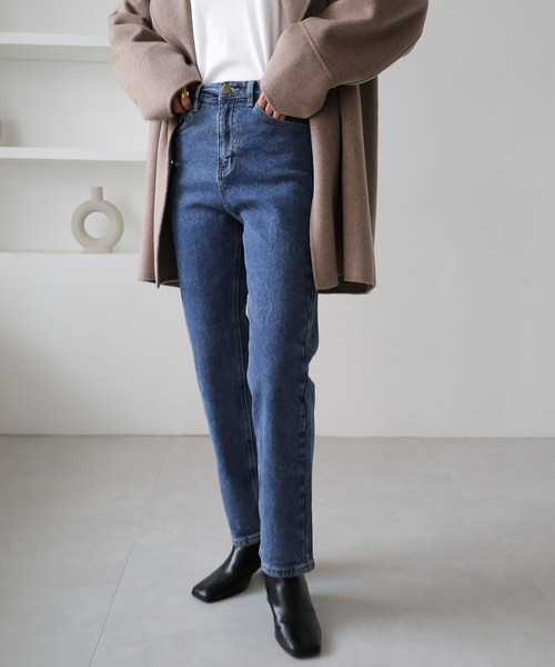 evernavy(エバーネイビー)の「ストレッチ裏微起毛ストレートデニムパンツ(デニムパンツ・レディース・ブルー・L/M)」の4枚目の写真