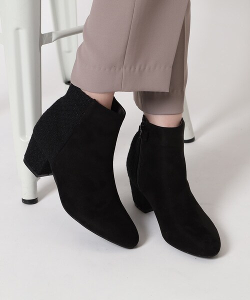 ESPERANZA（エスペランサ）の「配色パール調ベルトツイードミドルヒールショートブーツ【ESPERANZA_blanca】（ブーツ・レディース・ワイン系/ブラック系/ウッド・L/M/S）」の8枚目の写真