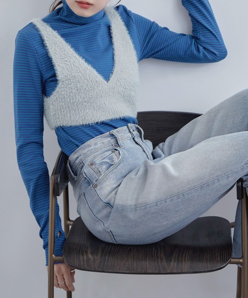 etoll.（エトル）の「Vネックシャギーニットビスチェ（ベスト・レディース・ブルー/グレー/ブラック・FREE）」の3枚目の写真