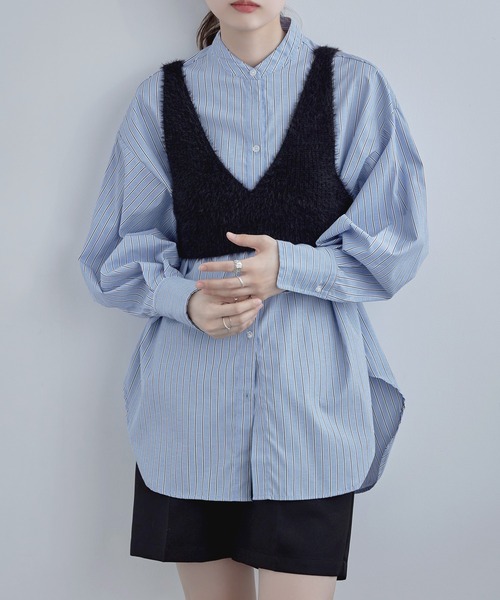 etoll.（エトル）の「Vネックシャギーニットビスチェ（ベスト・レディース・ブルー/グレー/ブラック・FREE）」の2枚目の写真