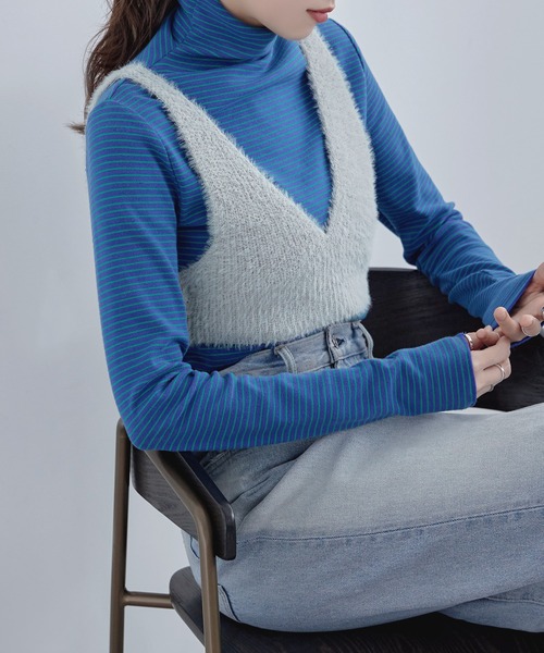 etoll.（エトル）の「Vネックシャギーニットビスチェ（ベスト・レディース・ブルー/グレー/ブラック・FREE）」の5枚目の写真