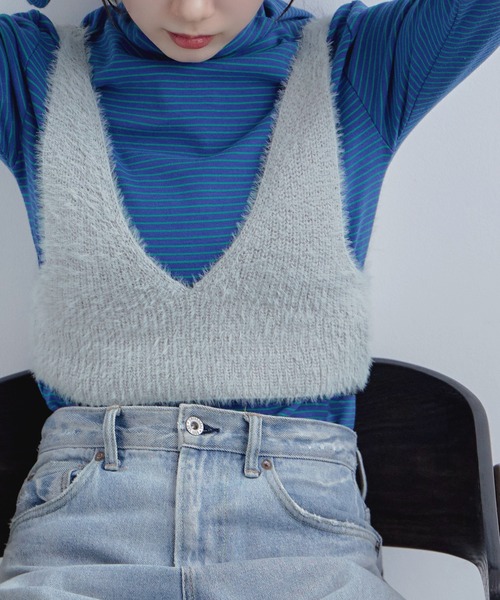 etoll.（エトル）の「Vネックシャギーニットビスチェ（ベスト・レディース・ブルー/グレー/ブラック・FREE）」の8枚目の写真